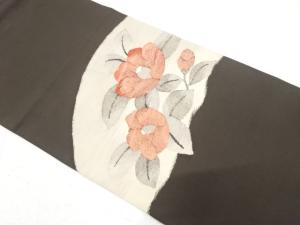 椿模様織り出し　袋帯